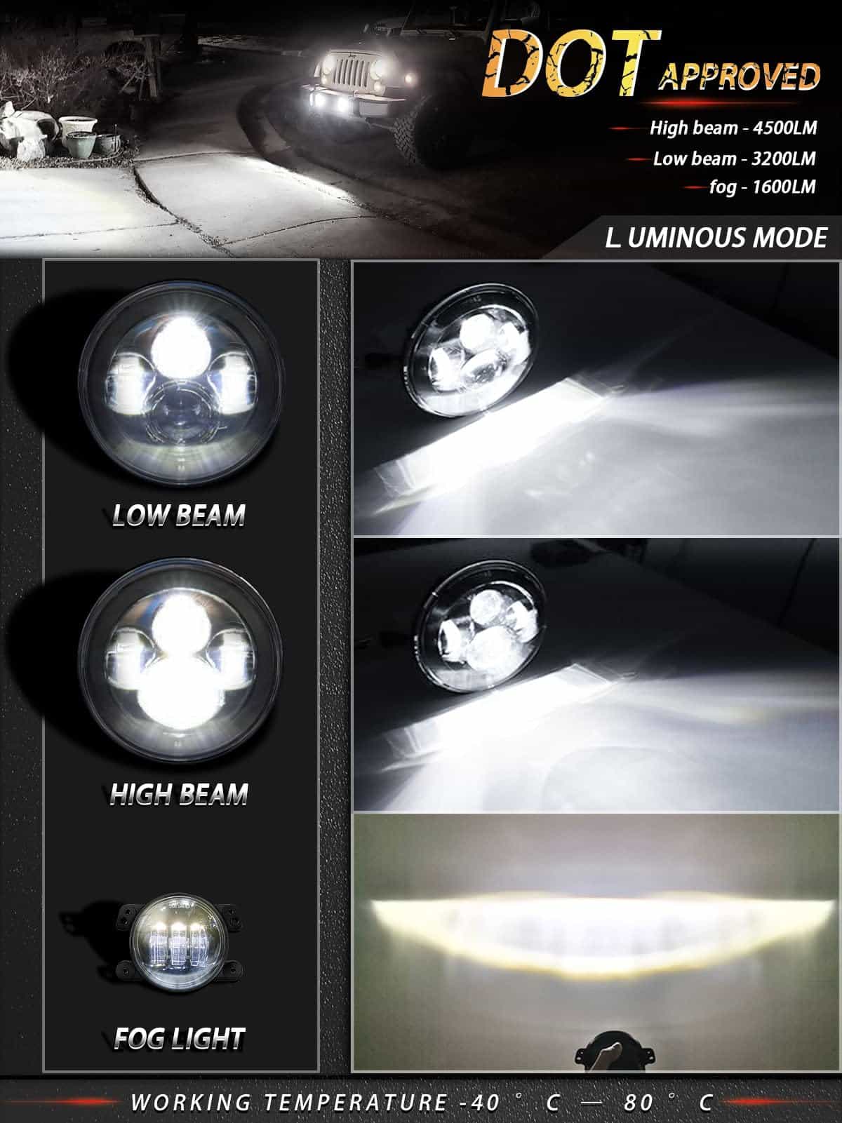 Juego de faros Galvor JK 7" y 4" compatible con Jeep - Imagen 4