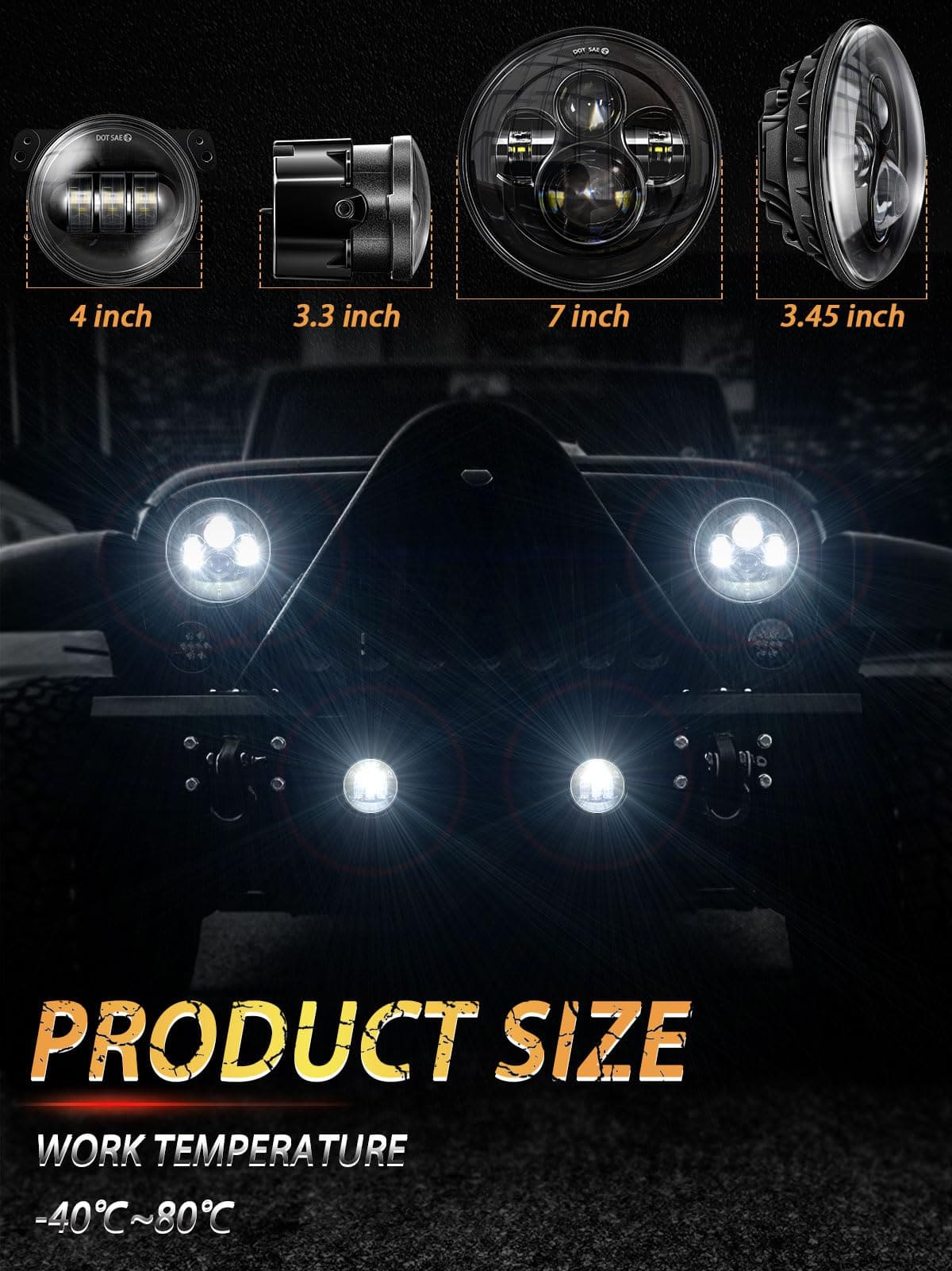 Juego de faros Galvor JK 7" y 4" compatible con Jeep - Imagen 3