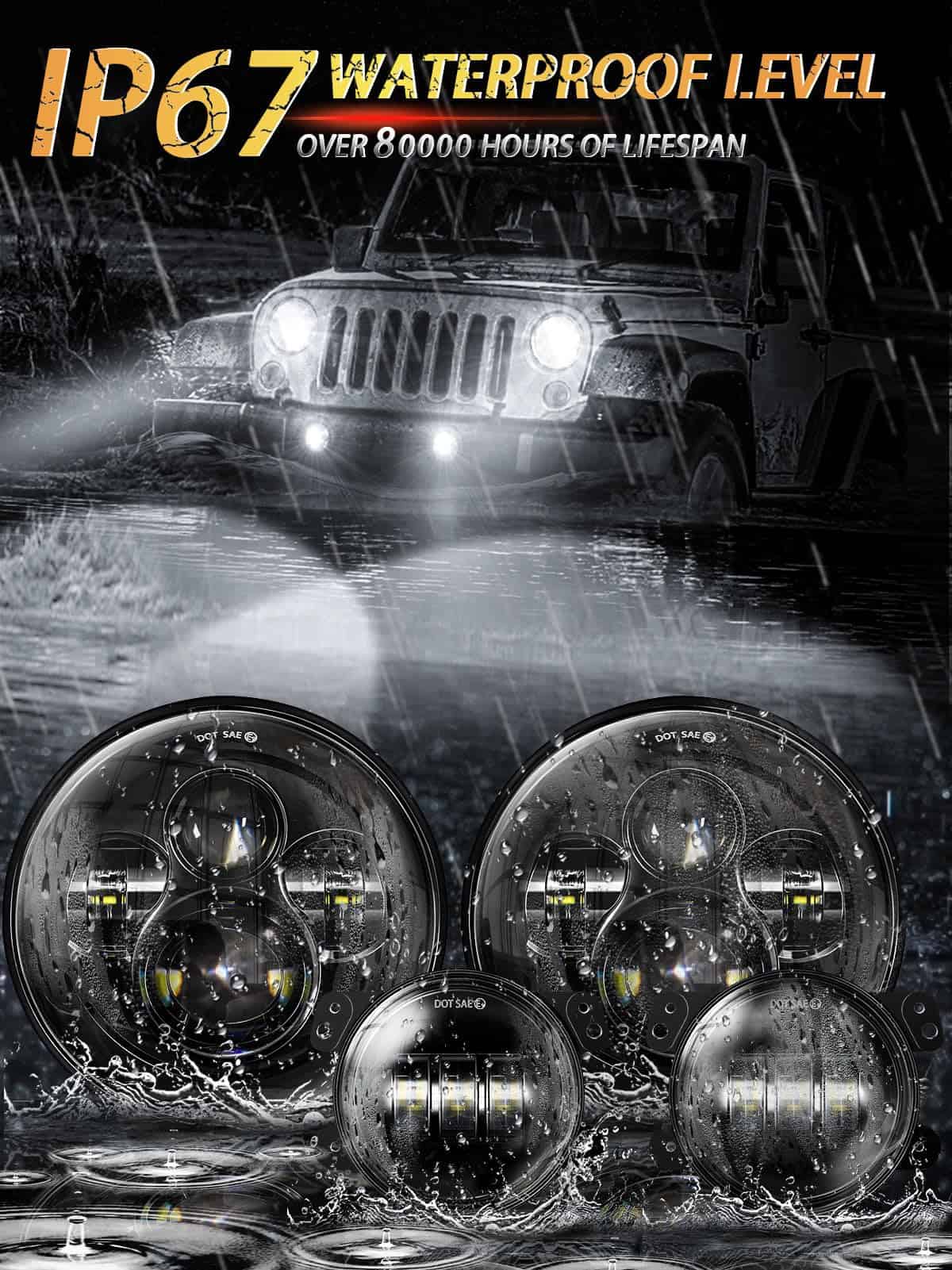 Juego de faros Galvor JK 7" y 4" compatible con Jeep - Imagen 7
