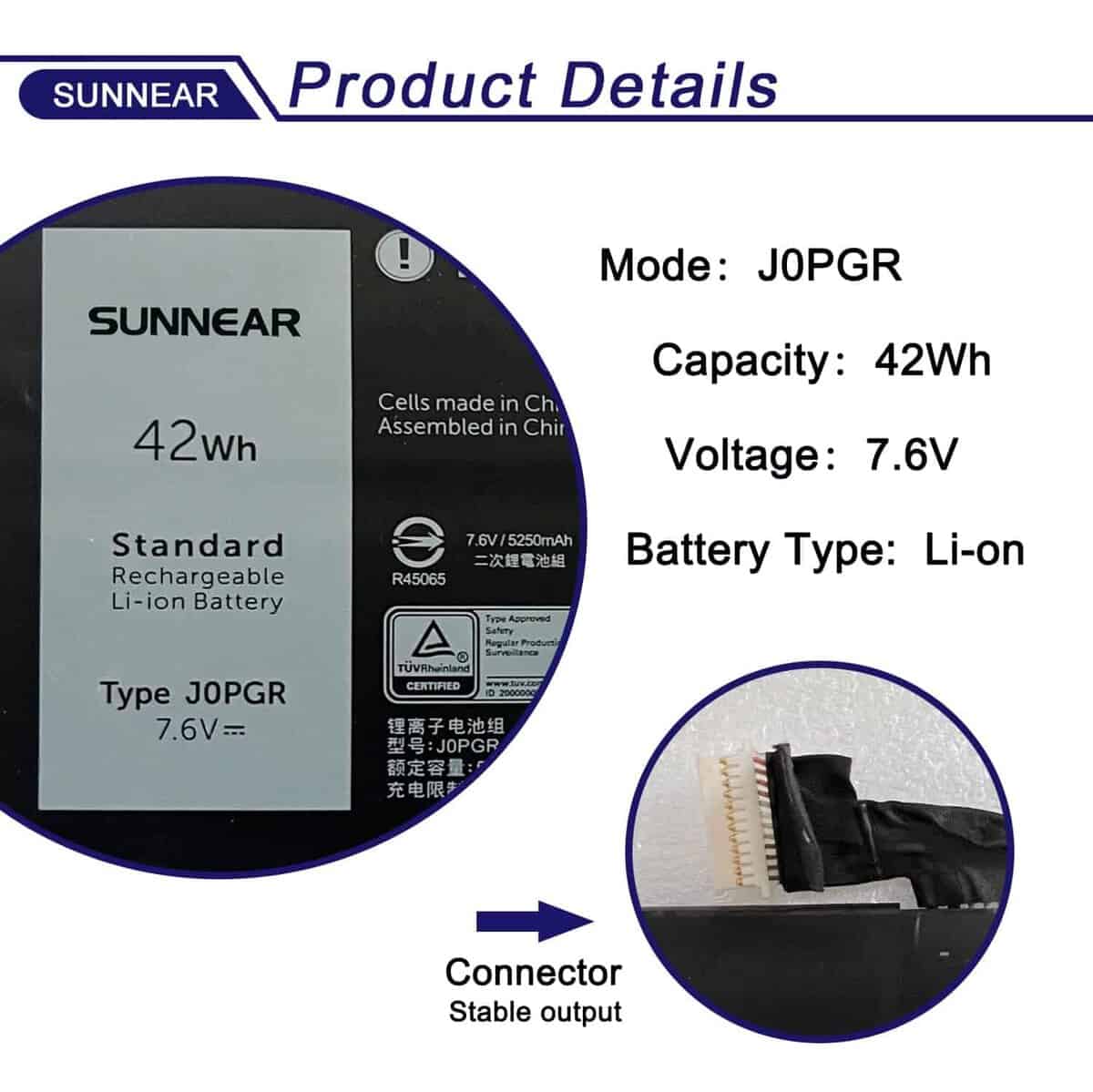 Batería de Repuesto de Computadora Portátil SUNNEAR J0PGR - Imagen 3