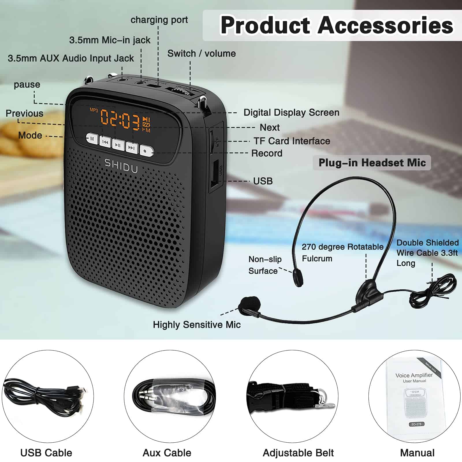 Amplificador de voz mini portátil con micrófono de - Imagen 8