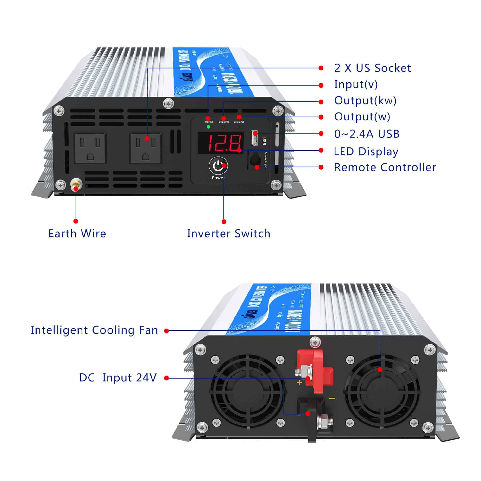 Inversor de Corriente de 1600W Onda Modificada DC 12voltios - Imagen 6