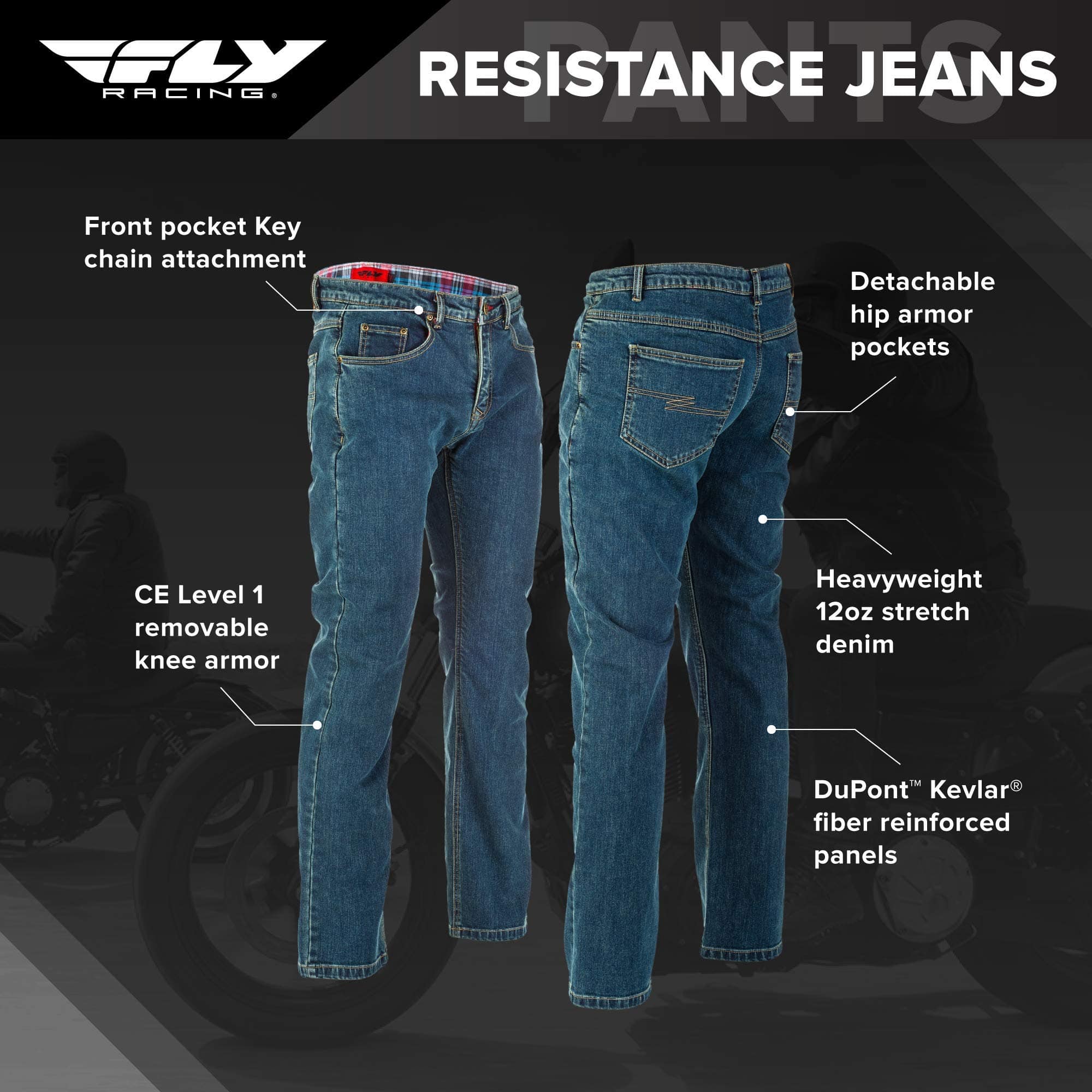 Pantalones de resistencia Fly Racing Street (36) (Azul - Imagen 3