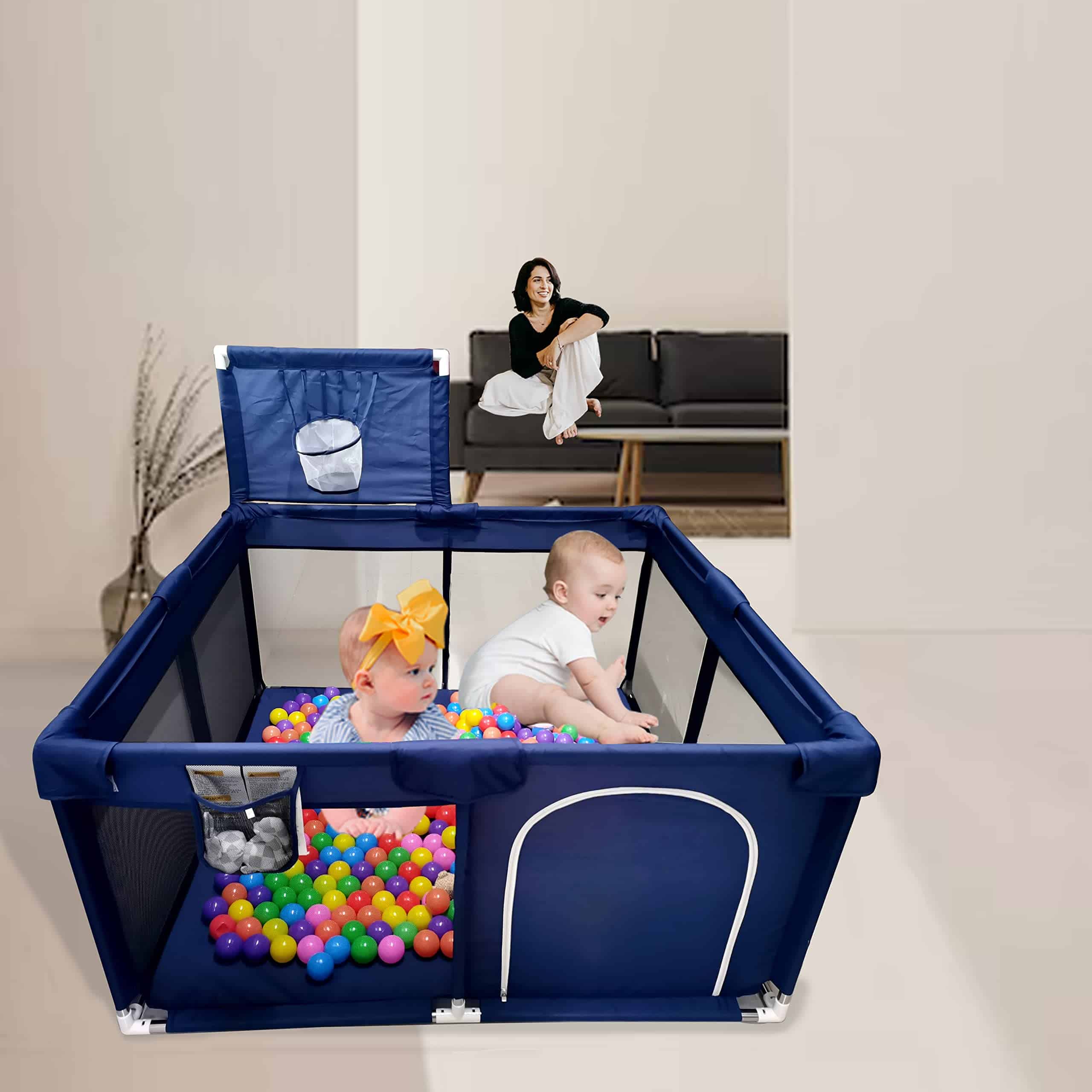 Parque de juegos para bebés portátil con canasta de - Imagen 3