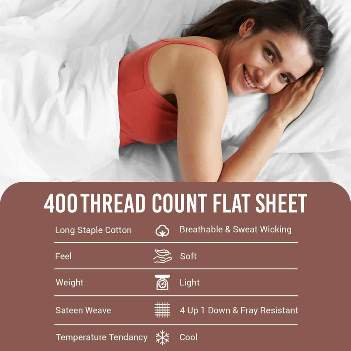 Sábana Plana de Algodón Puro 100% Pizuna para Cama Completa - Imagen 5