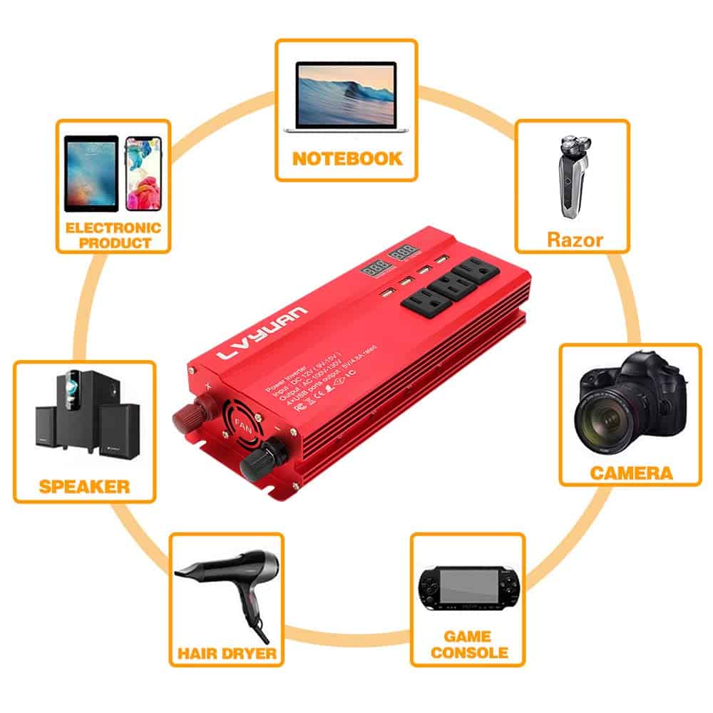 Inversor de Corriente para Automóvil LVYUAN 1000W 12V a - Imagen 6