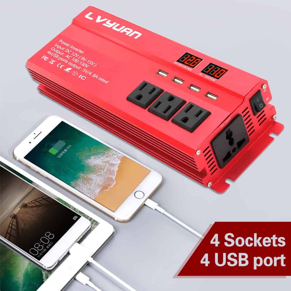 Inversor de Corriente para Automóvil LVYUAN 1000W 12V a - Imagen 4