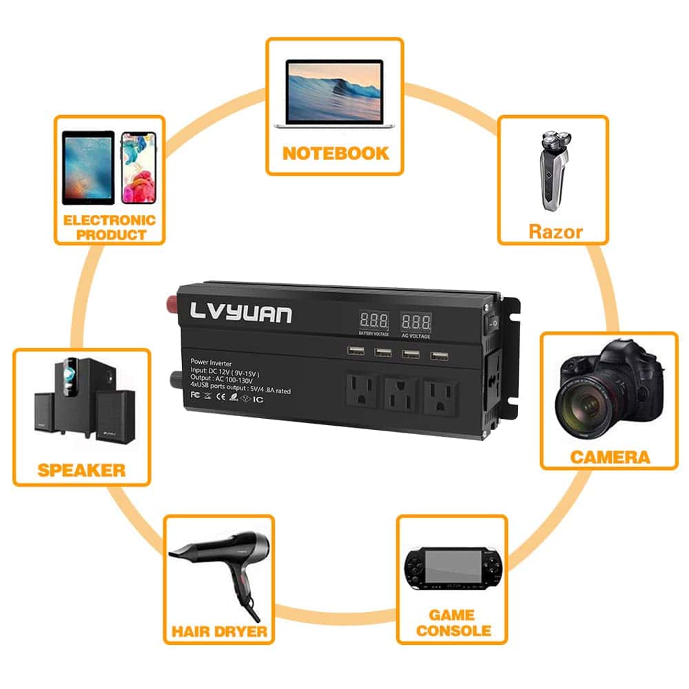 Inversor de Corriente para Auto LVYUAN 1000W 12V a 110V DC - Imagen 7