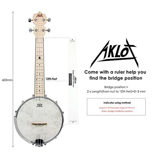 Banjo Ukulele, AKLOT Concert 23 pulgadas Remo Drumhead Open - Imagen 3