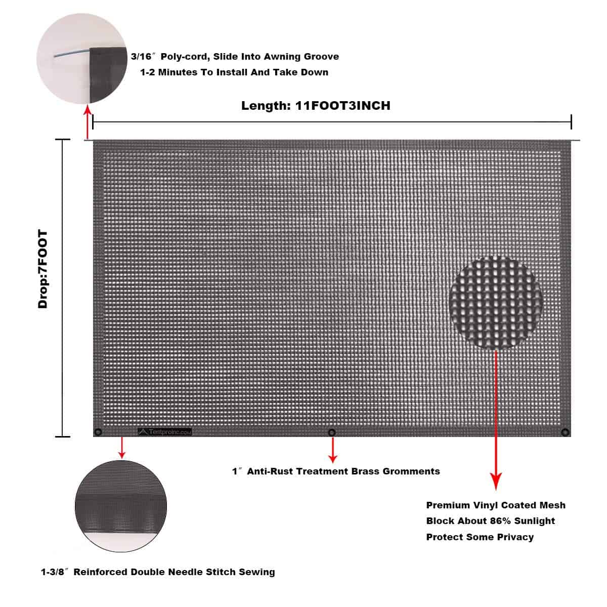 Tentproinc Toldo para RV Pantalla de Sombra Solar 7' X 11' - Imagen 7