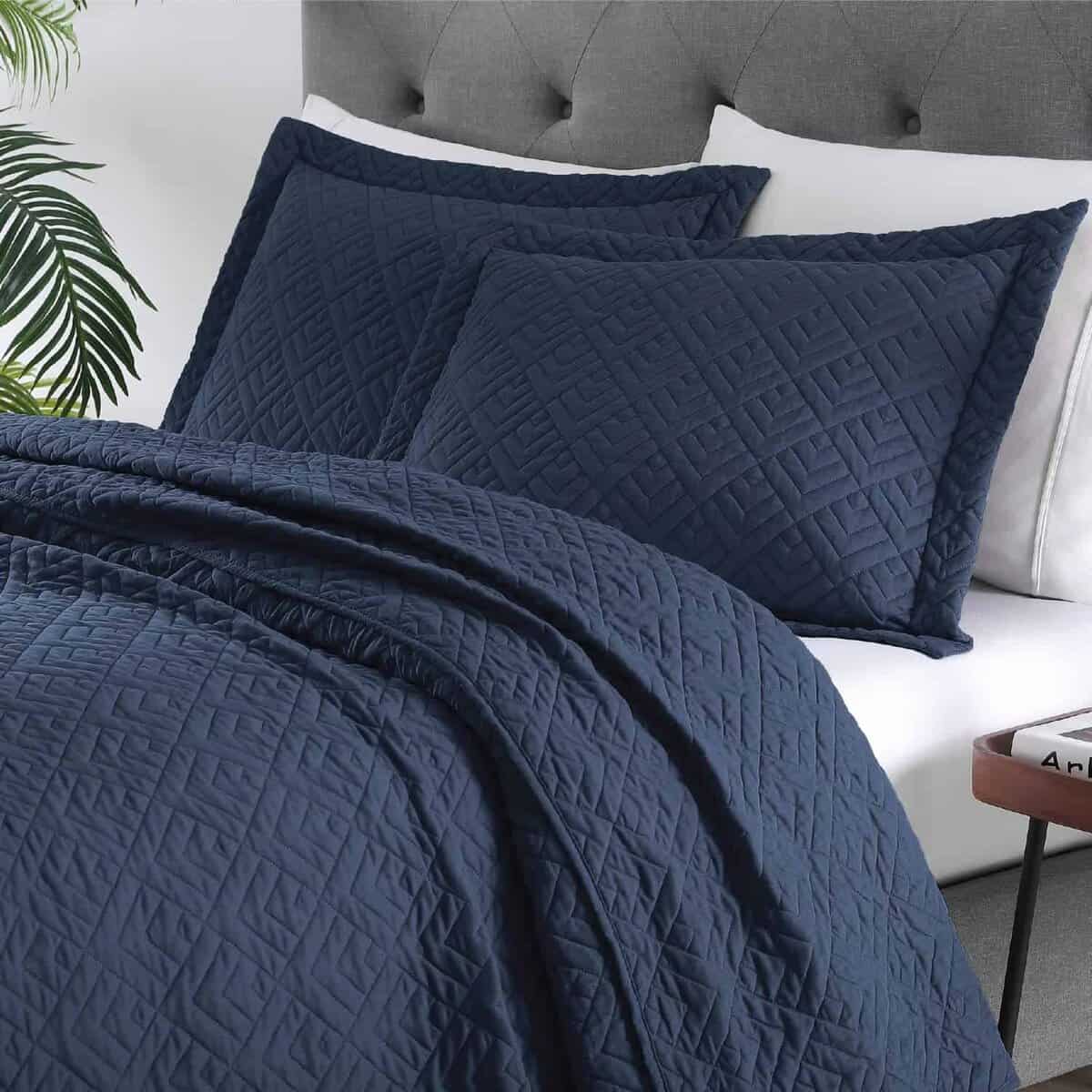 EXQ Home Quilt Set King Size Azul Marino 3 Piezas, Colcha - Imagen 3