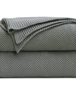 Manta de Punto de Cable de Algodón 100% Gris Medio Longhui