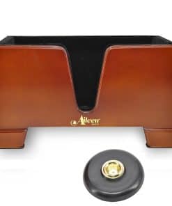 Soporte de caja de violonchelo de madera color burdeos de