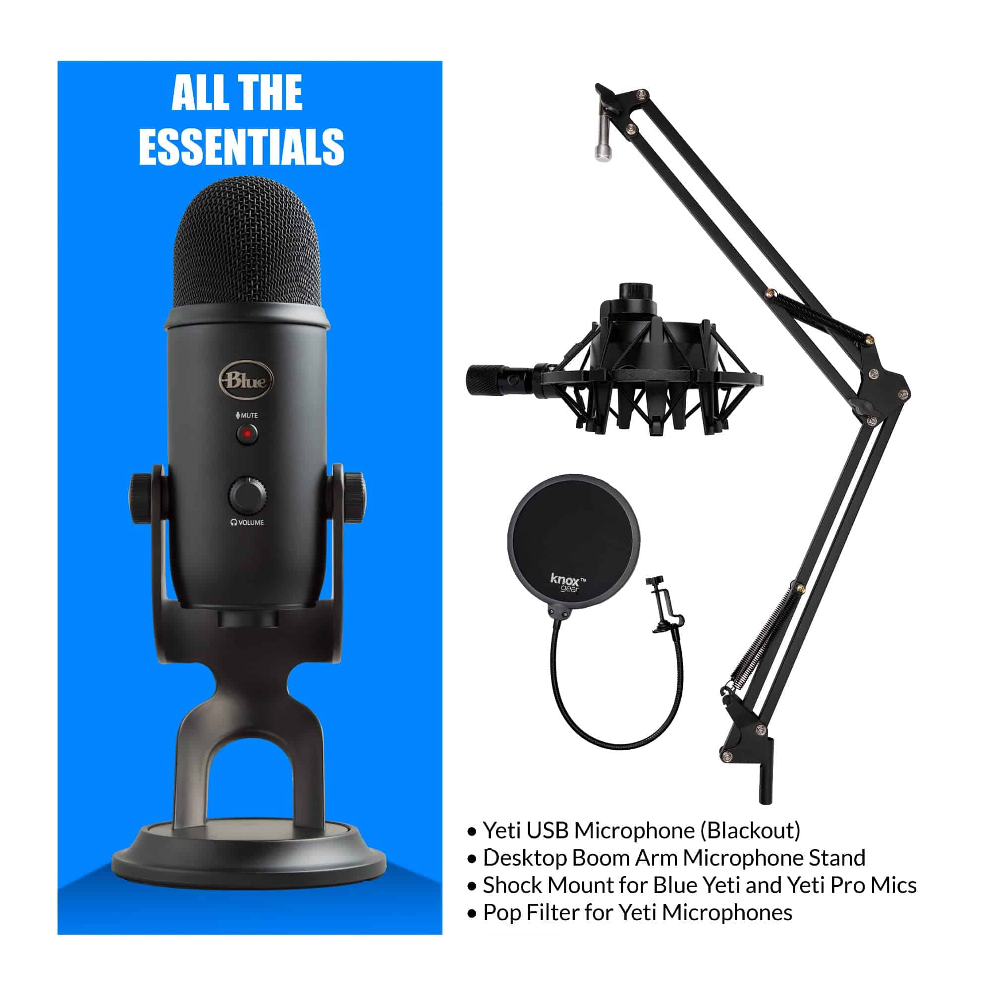 Micrófono Blue Yeti (Blackout) con soporte de brazo Knox - Imagen 6