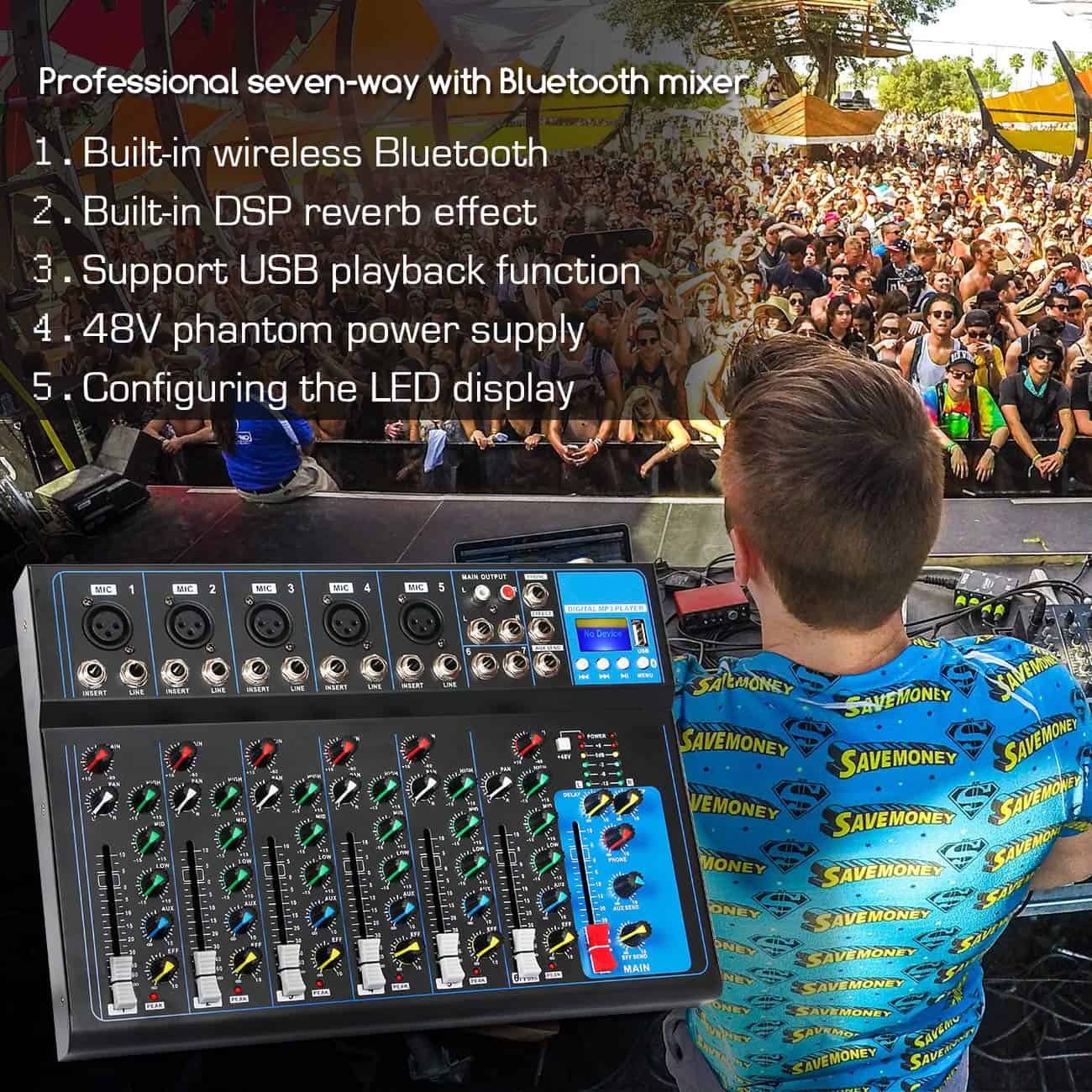 Mezclador de audio portátil Depusheng HT7 Bluetooth con - Imagen 8