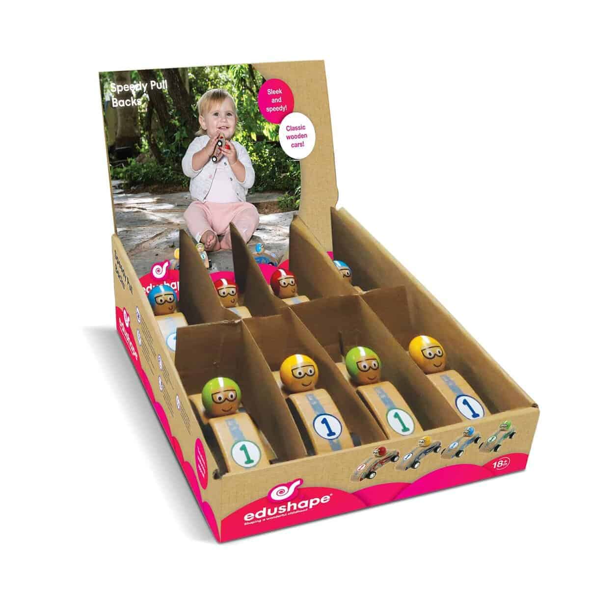 Edushape Juego de 8 Coches de Carreras de Madera con Cuerda