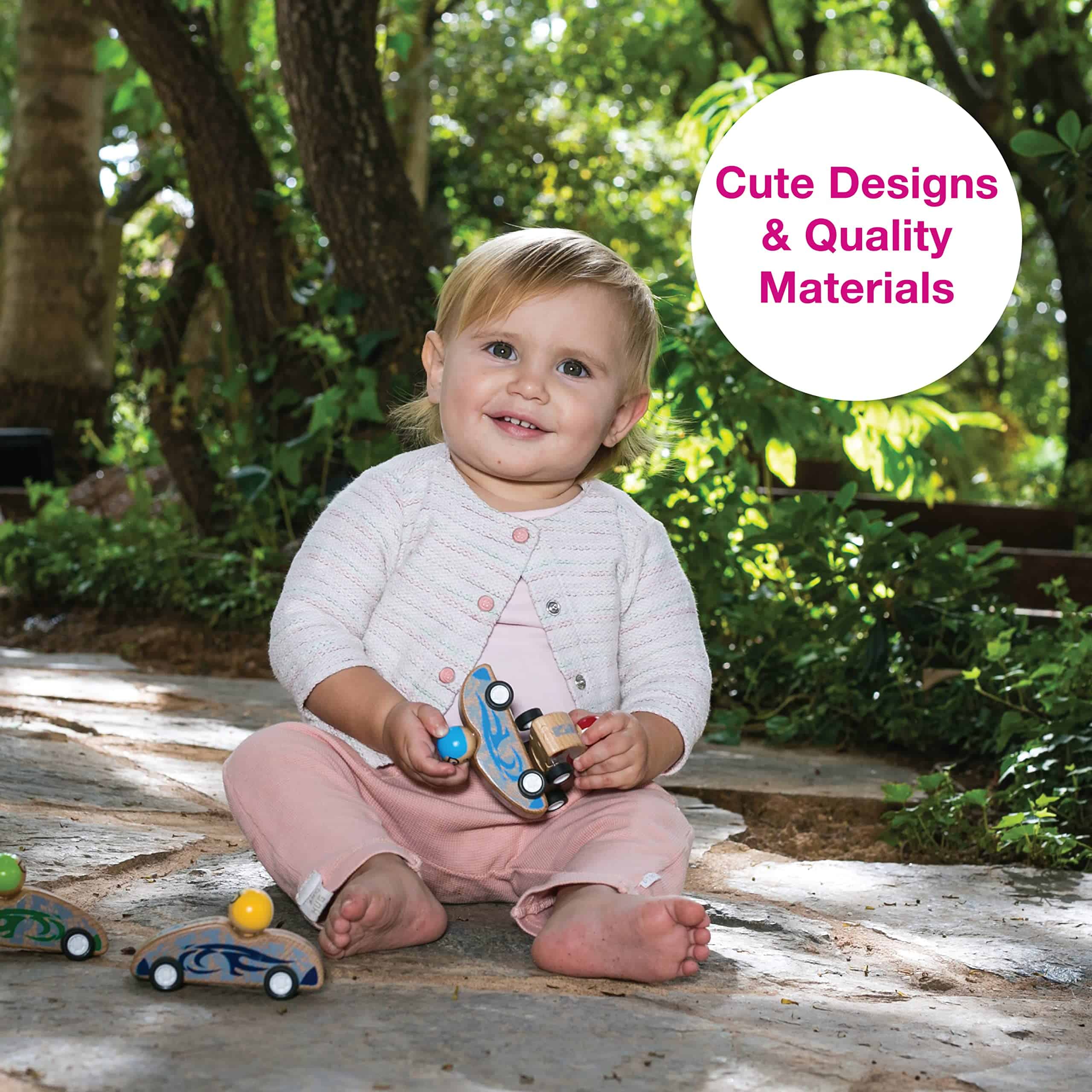 Edushape Juego de 8 Coches de Carreras de Madera con Cuerda - Imagen 5