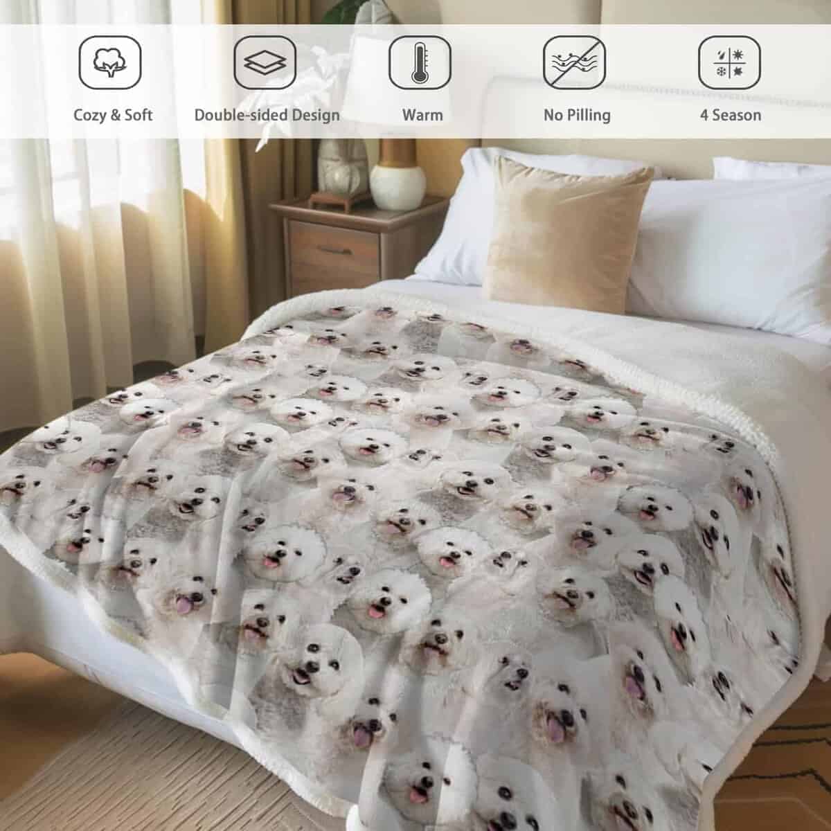 Manta de Felpa BlessLiving Bichon Frise 60" x 80" Suave - Imagen 3