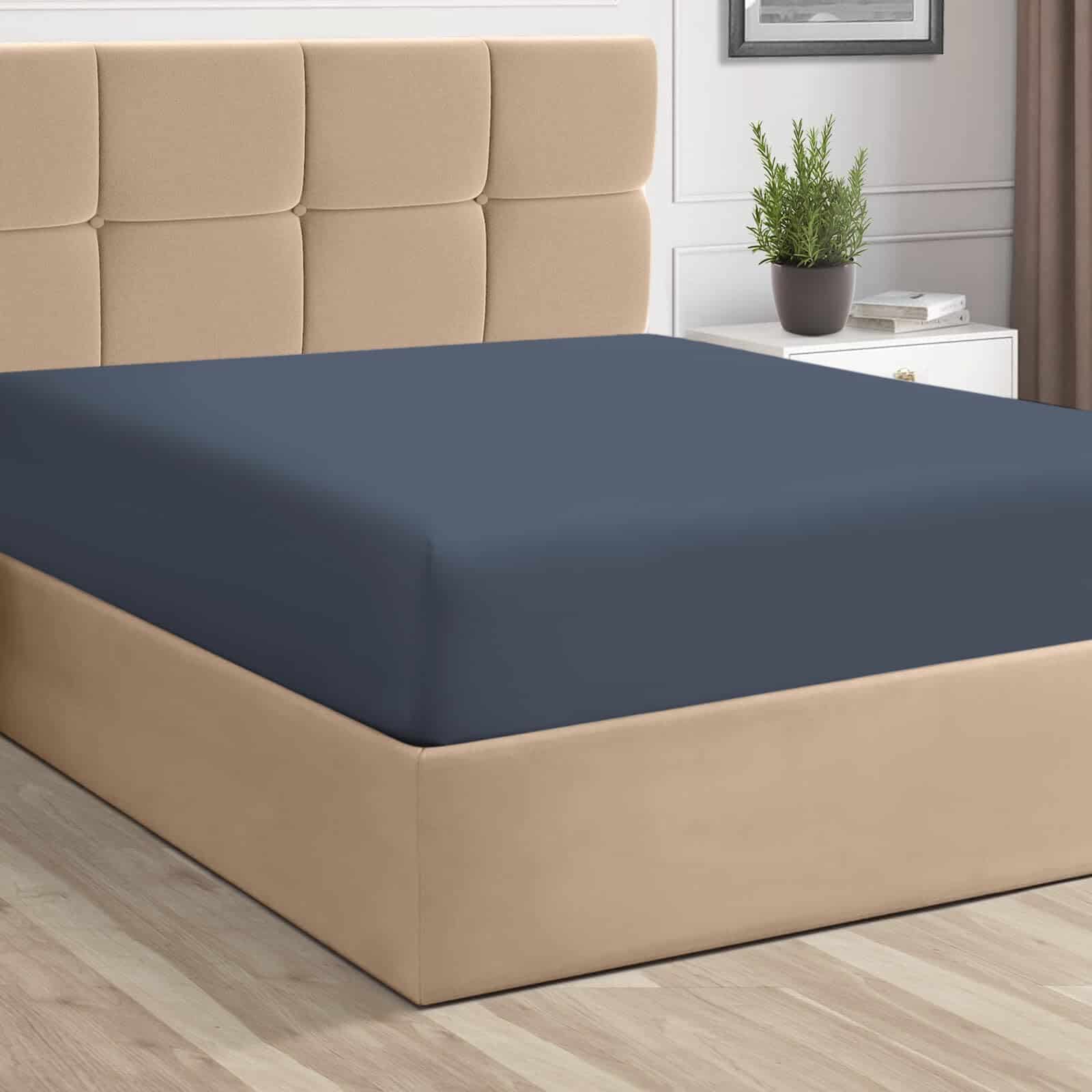 Sábana Ajustable Pizuna Pure 100% Algodón -Azul Oscuro