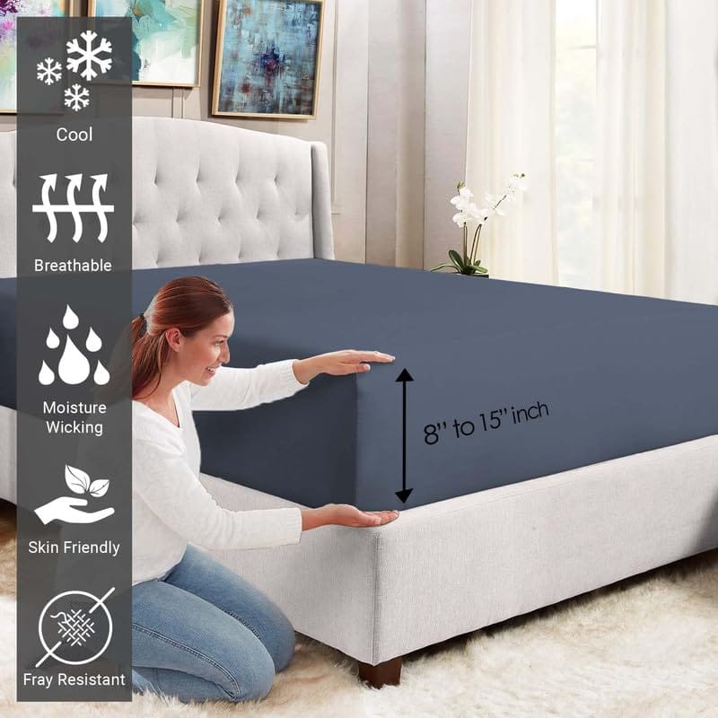 Sábana Ajustable Pizuna Pure 100% Algodón -Azul Oscuro - Imagen 3