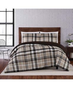 Set de Edredón King de 3 Piezas en Cuadros Grises de