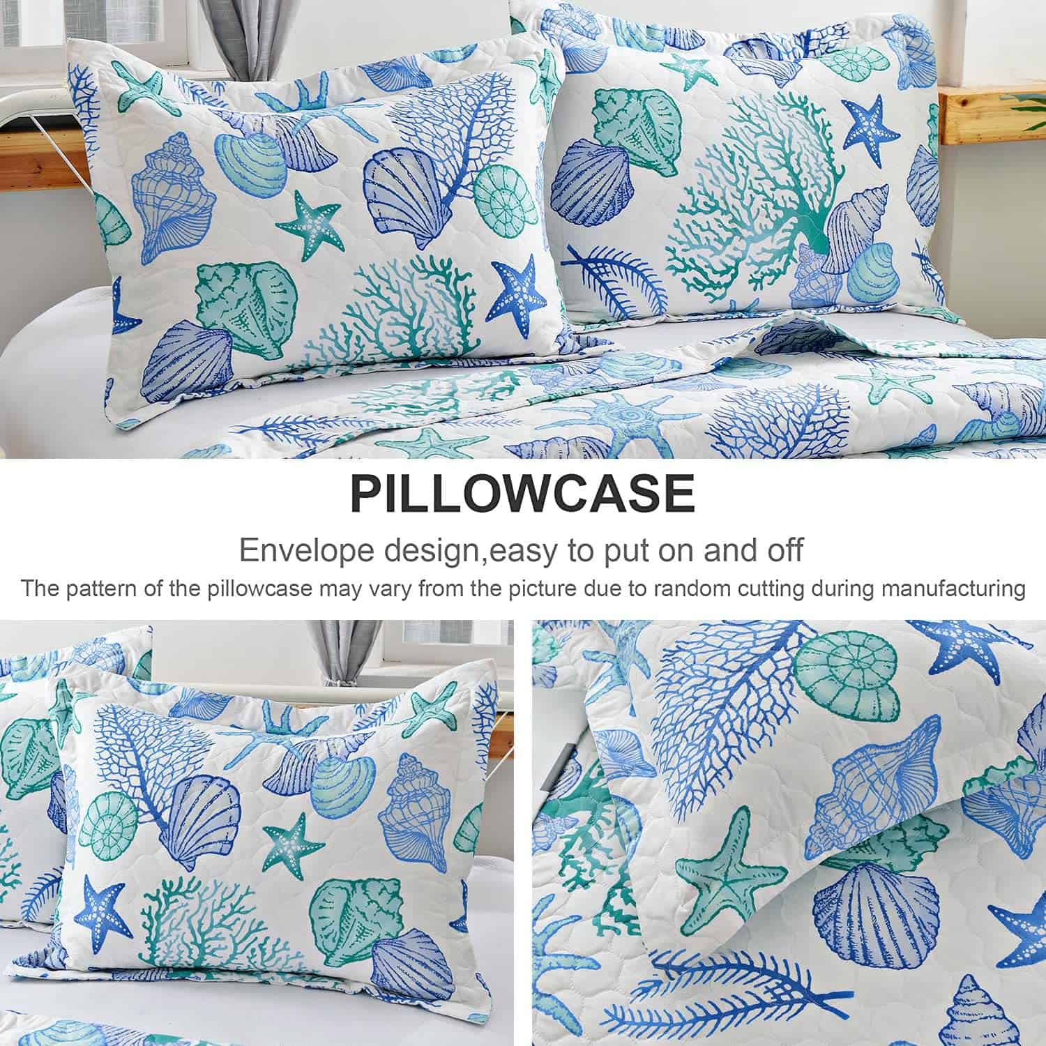 Juego de Edredones de 3 Piezas Tamaño King Tema Oceánico, - Imagen 3