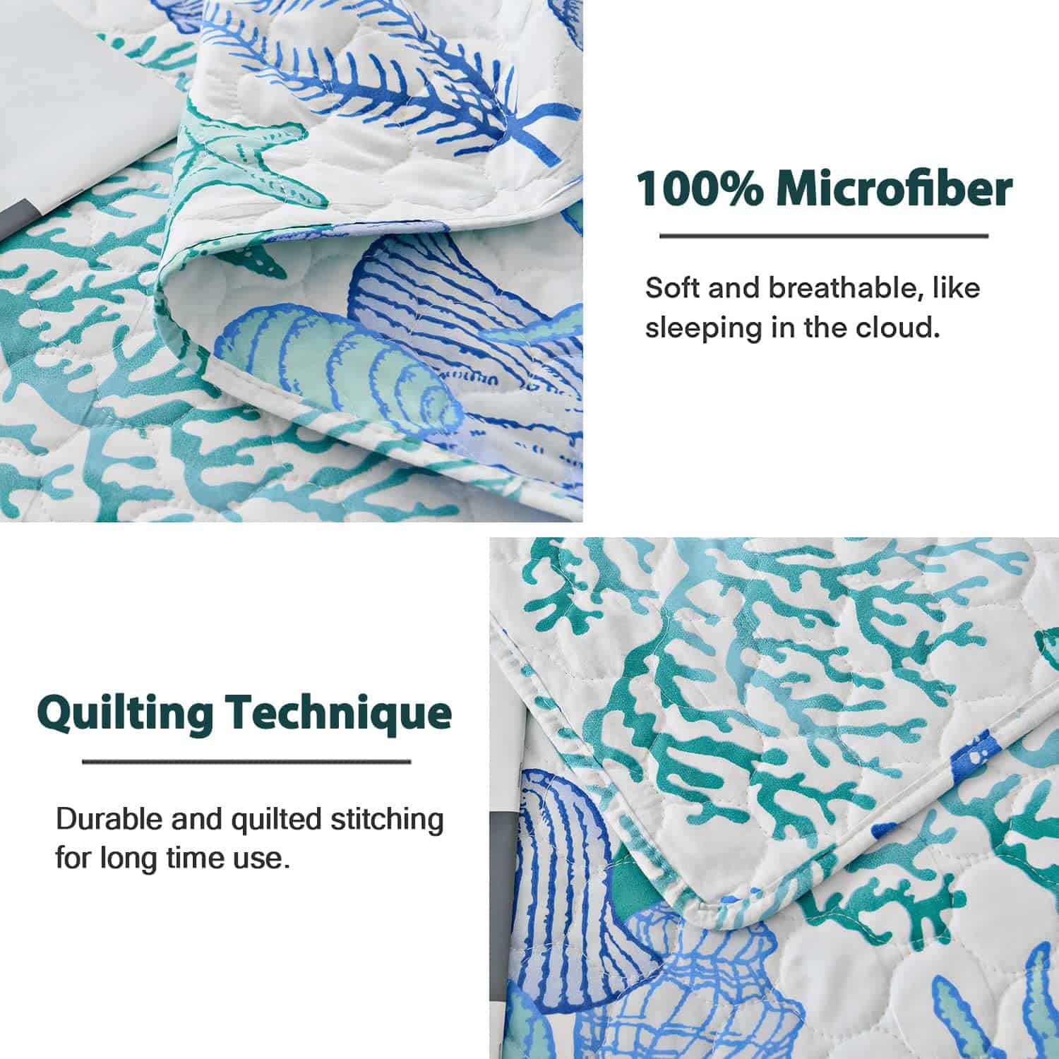 Juego de Edredones de 3 Piezas Tamaño King Tema Oceánico, - Imagen 4