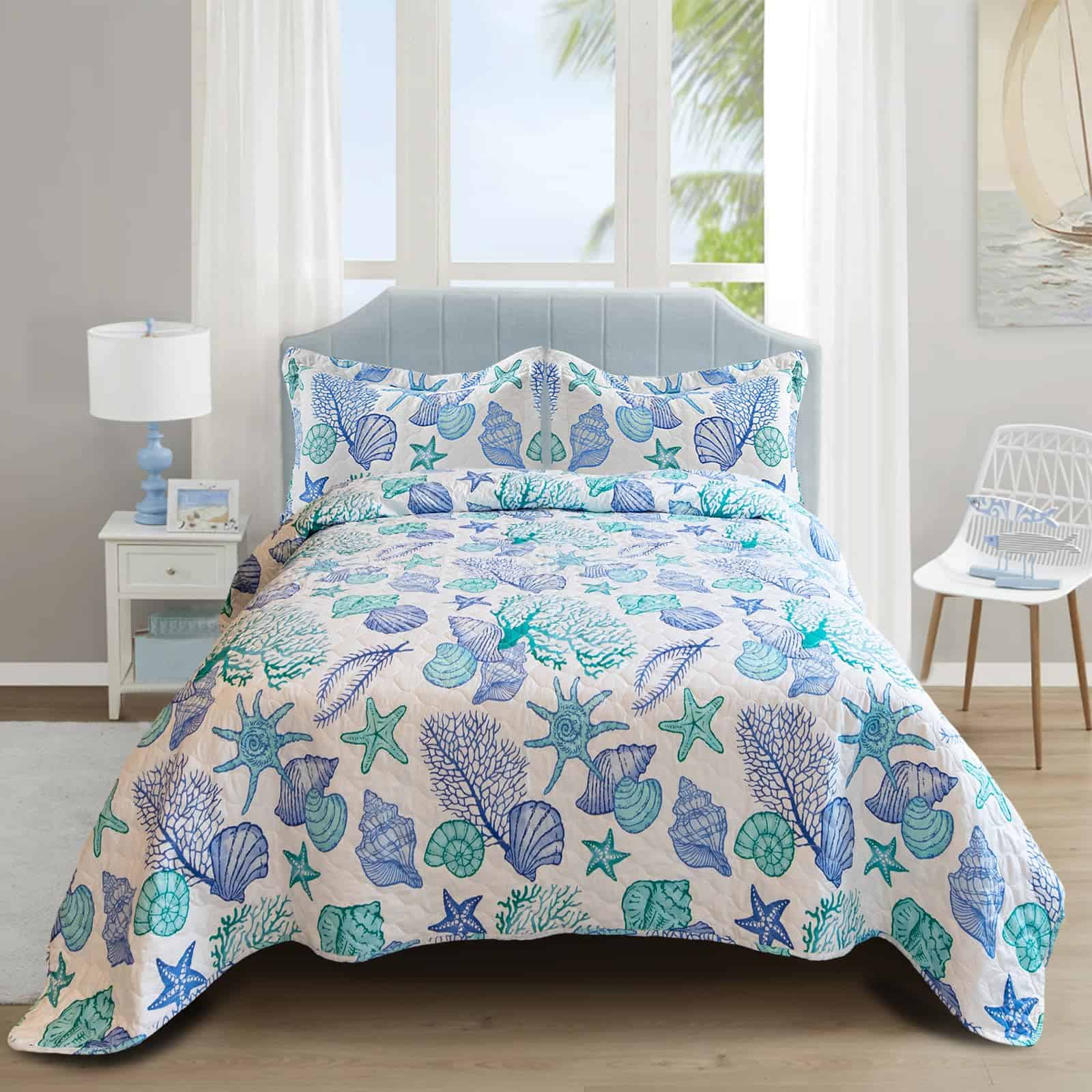 Juego de Edredones de 3 Piezas Tamaño King Tema Oceánico,