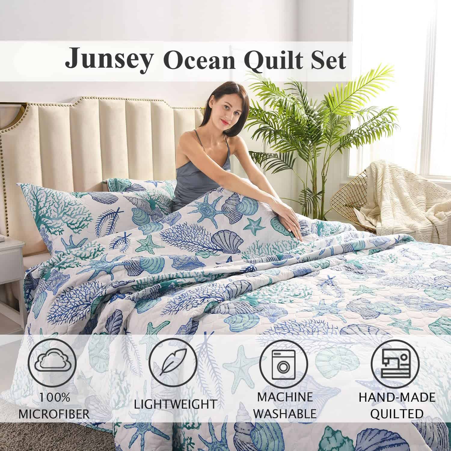 Juego de Edredones de 3 Piezas Tamaño King Tema Oceánico, - Imagen 7