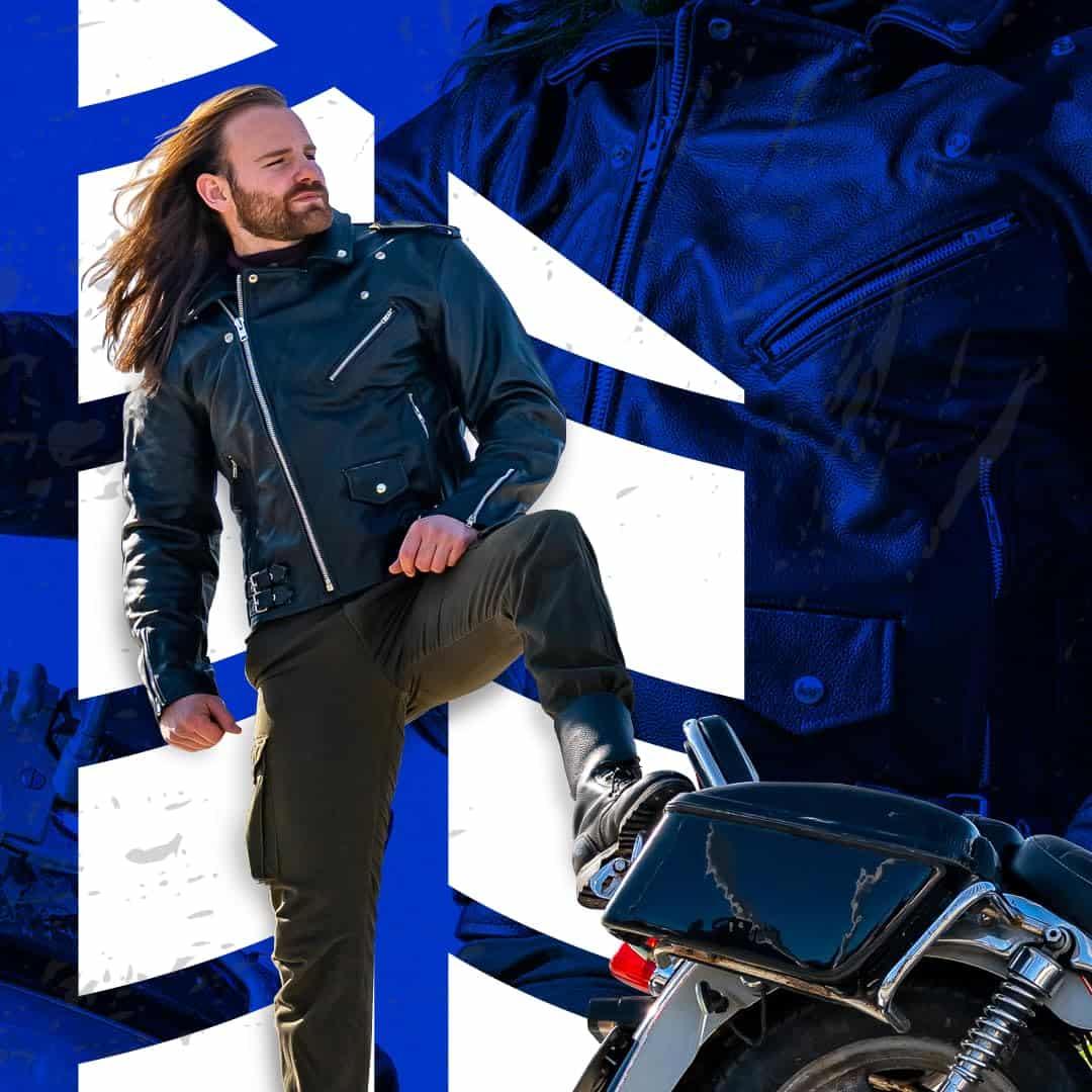 Chaqueta de cuero para motocicleta HWK Brando para hombre, - Imagen 4