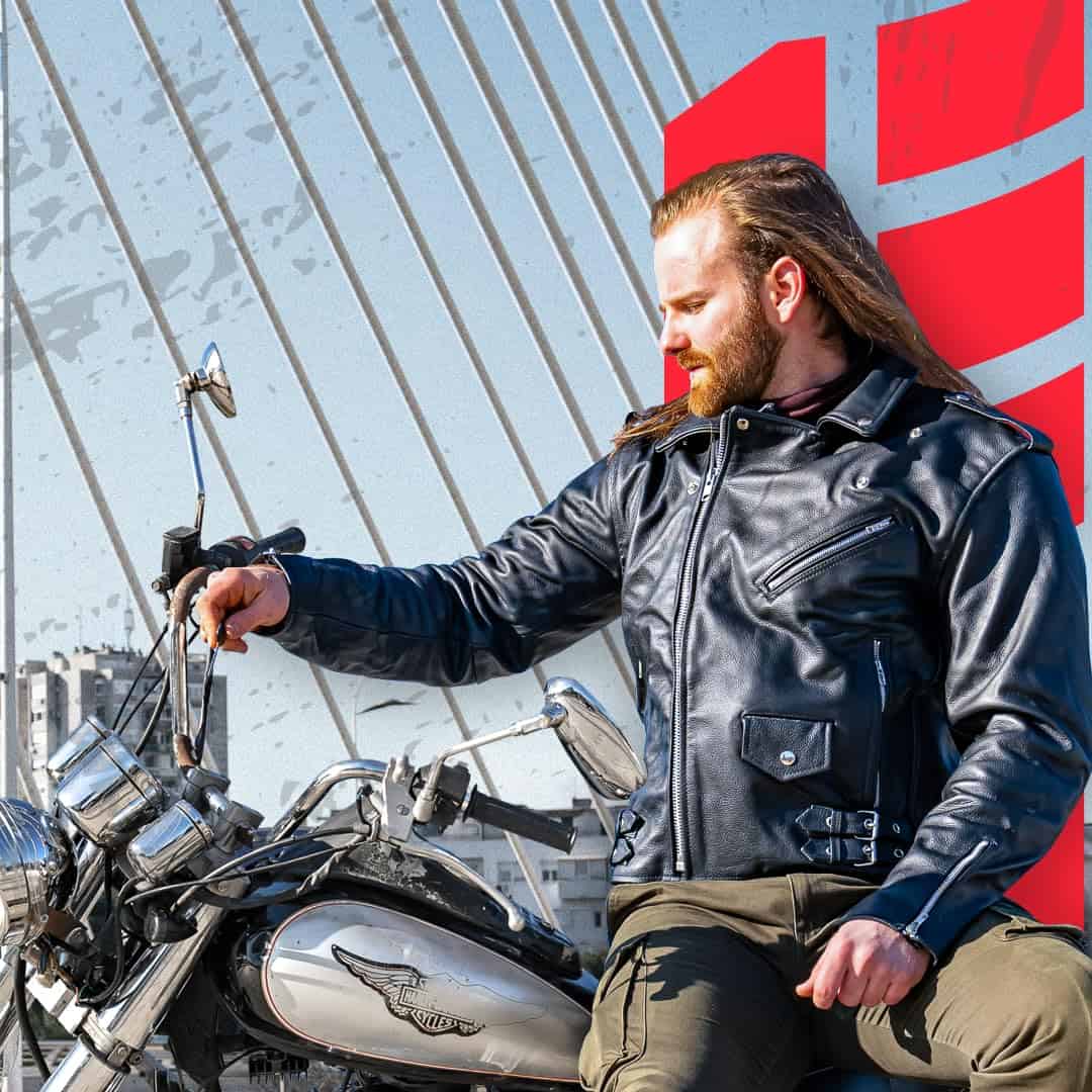 Chaqueta de cuero para motocicleta HWK Brando para hombre, - Imagen 3