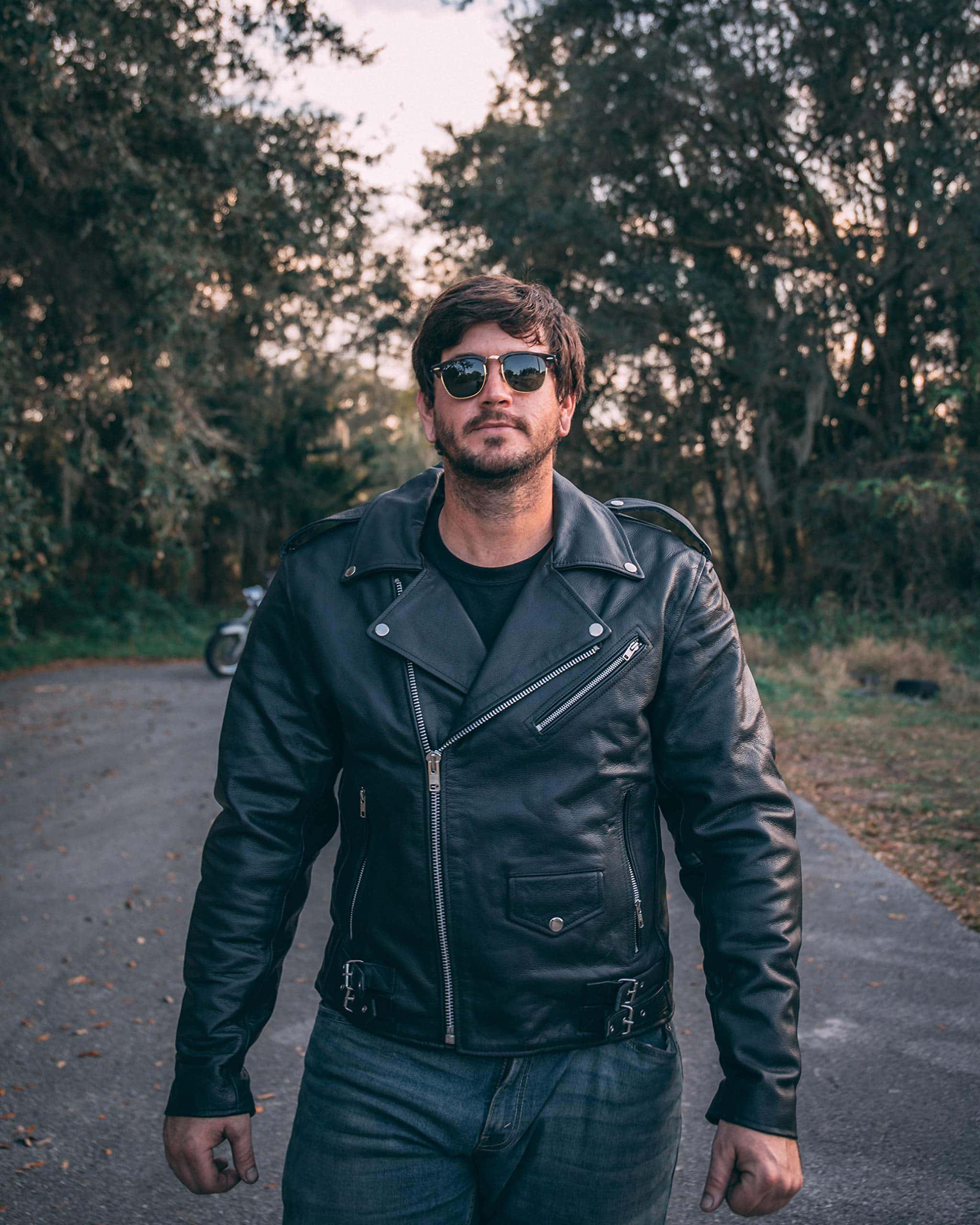 Chaqueta de cuero para motocicleta HWK Brando para hombre, - Imagen 8