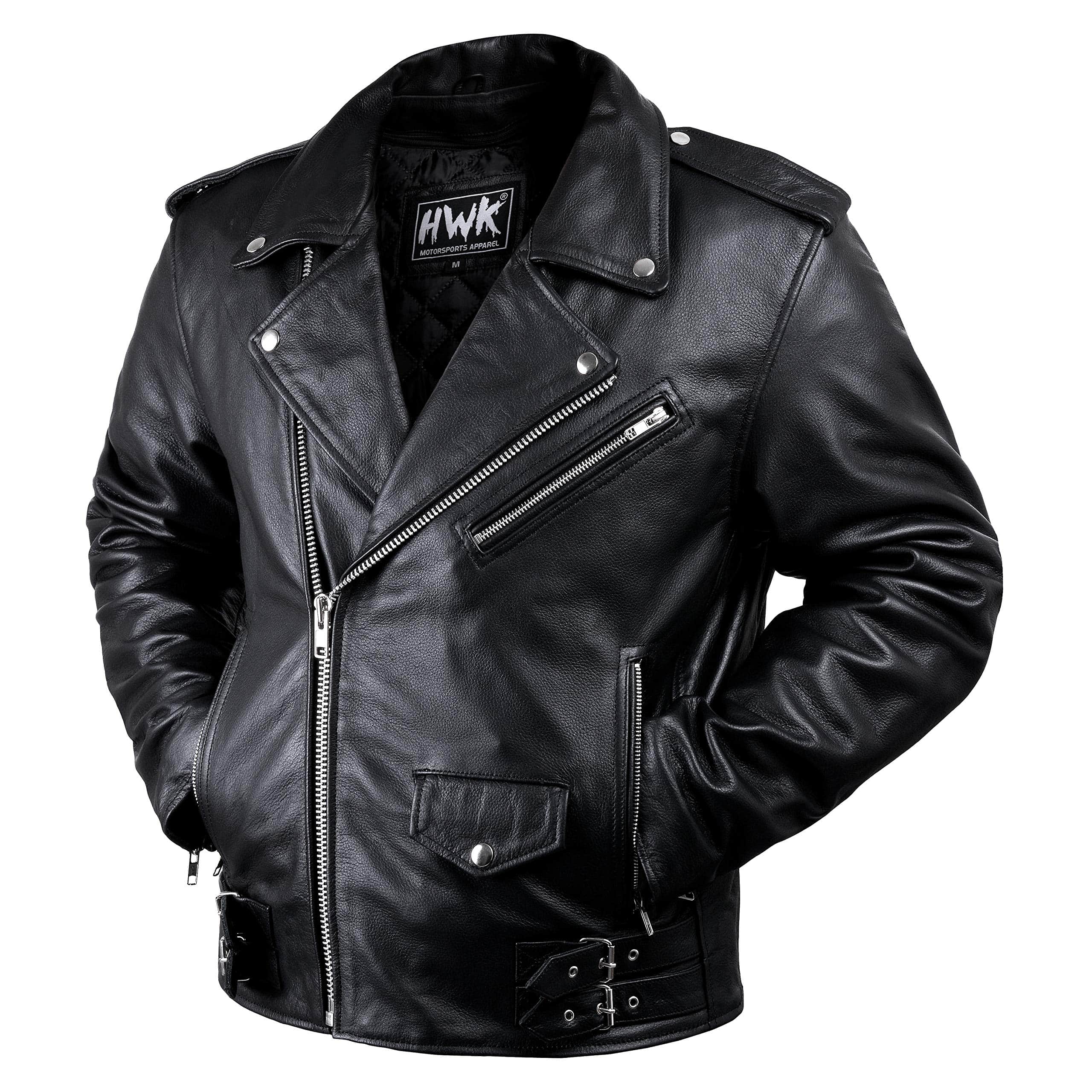 Chaqueta de Moto de Cuero HWK Brando para Hombres, Chaqueta