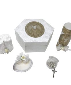 Kit de Bautizo Católico en Caja de Madera con Toalla, Vela,
