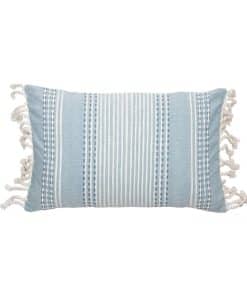 Funda de cojín decorativa de algodón tejido azul de 14 x 22