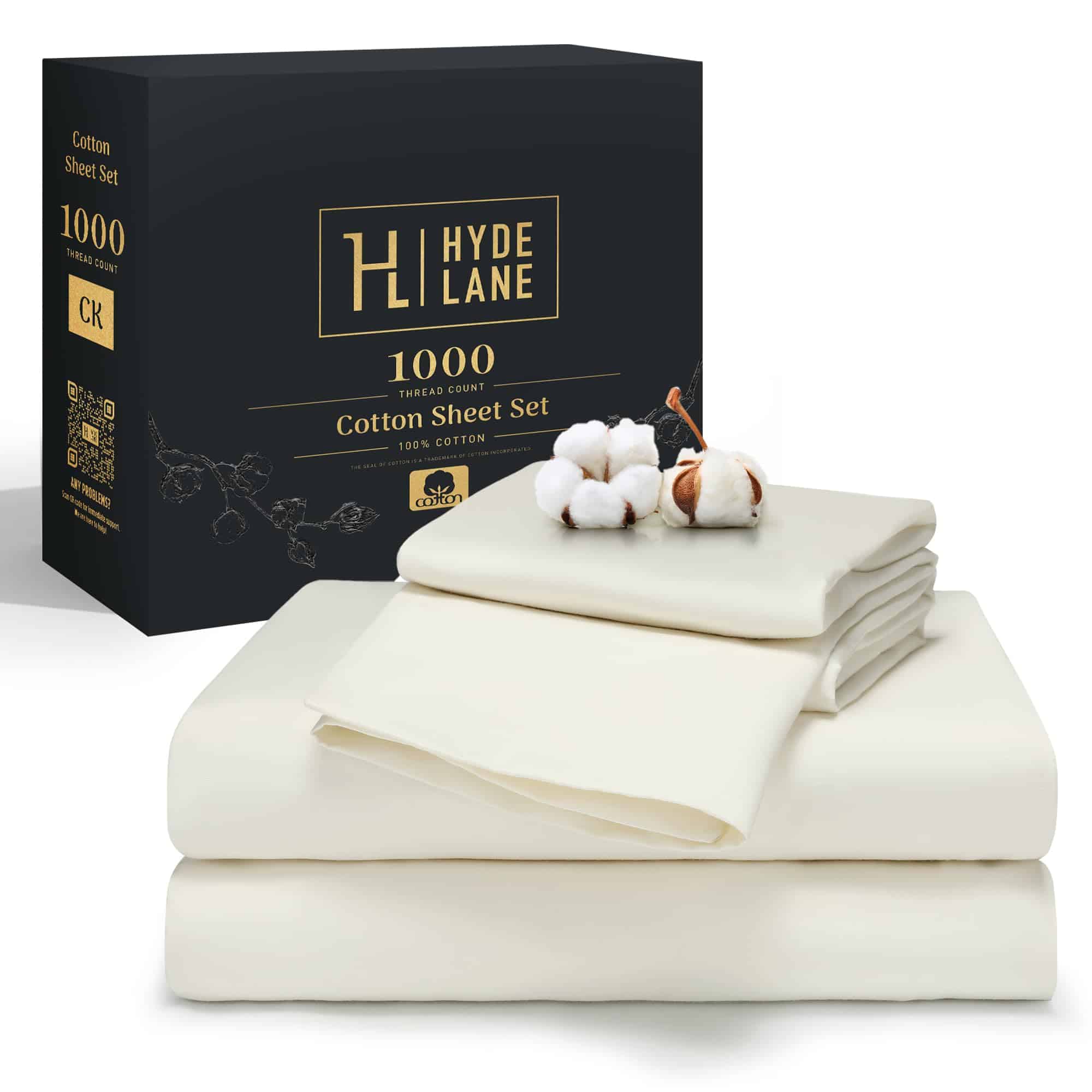 Juego de sábanas de lujo Hyde Lane de 1000 -Ivory/Crema