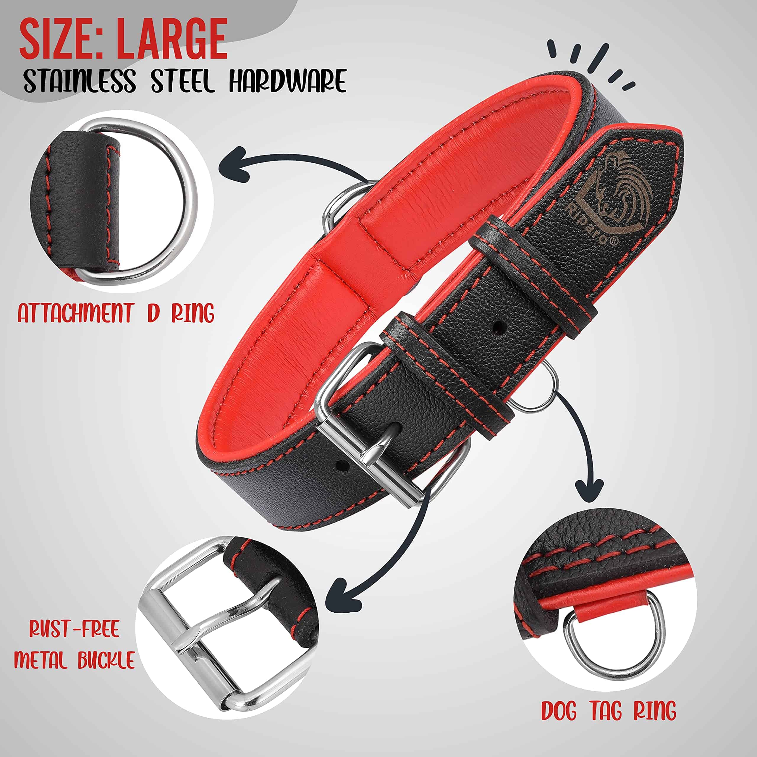 Collar Ajustable de Cuero Genuino Acolchado para Perro de - Imagen 4