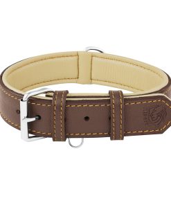 Collar Ajustable de Cuero Genuino Acolchado para Perros de
