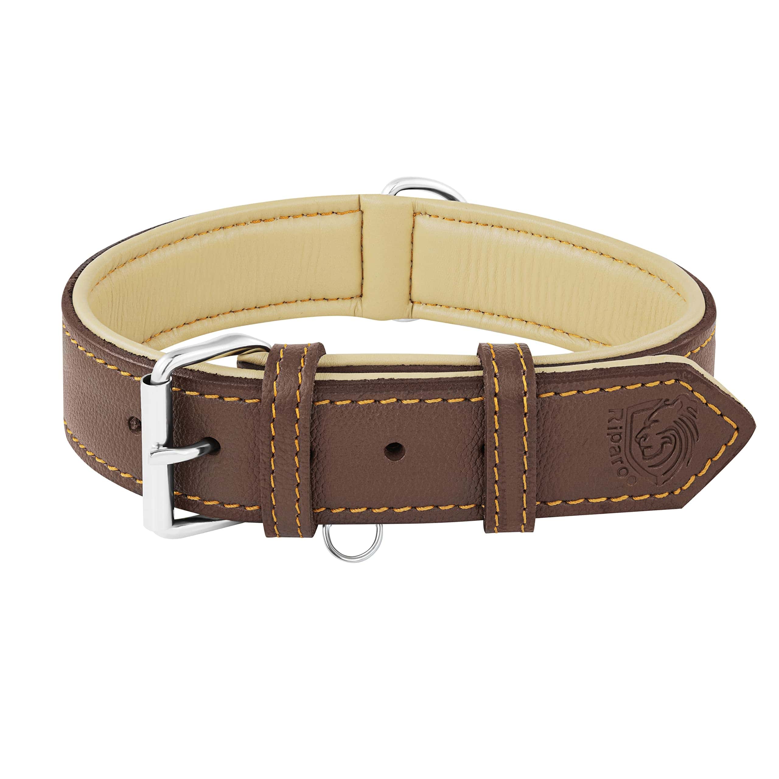 Collar Ajustable de Cuero Genuino Acolchado para Perros de