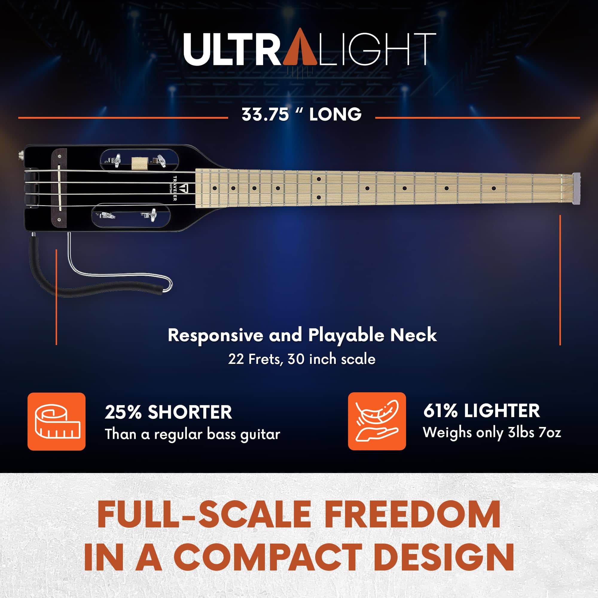 Bajo de viaje Traveler Guitar Ultra-Light Gloss Black | - Imagen 4