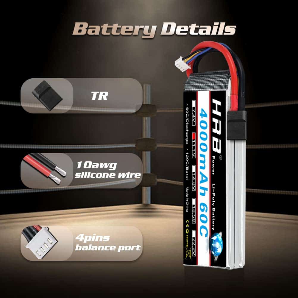 HRB 2PCS Batería Lipo 3S 4000mAh 11.1V 60C para Avión RC, - Imagen 5