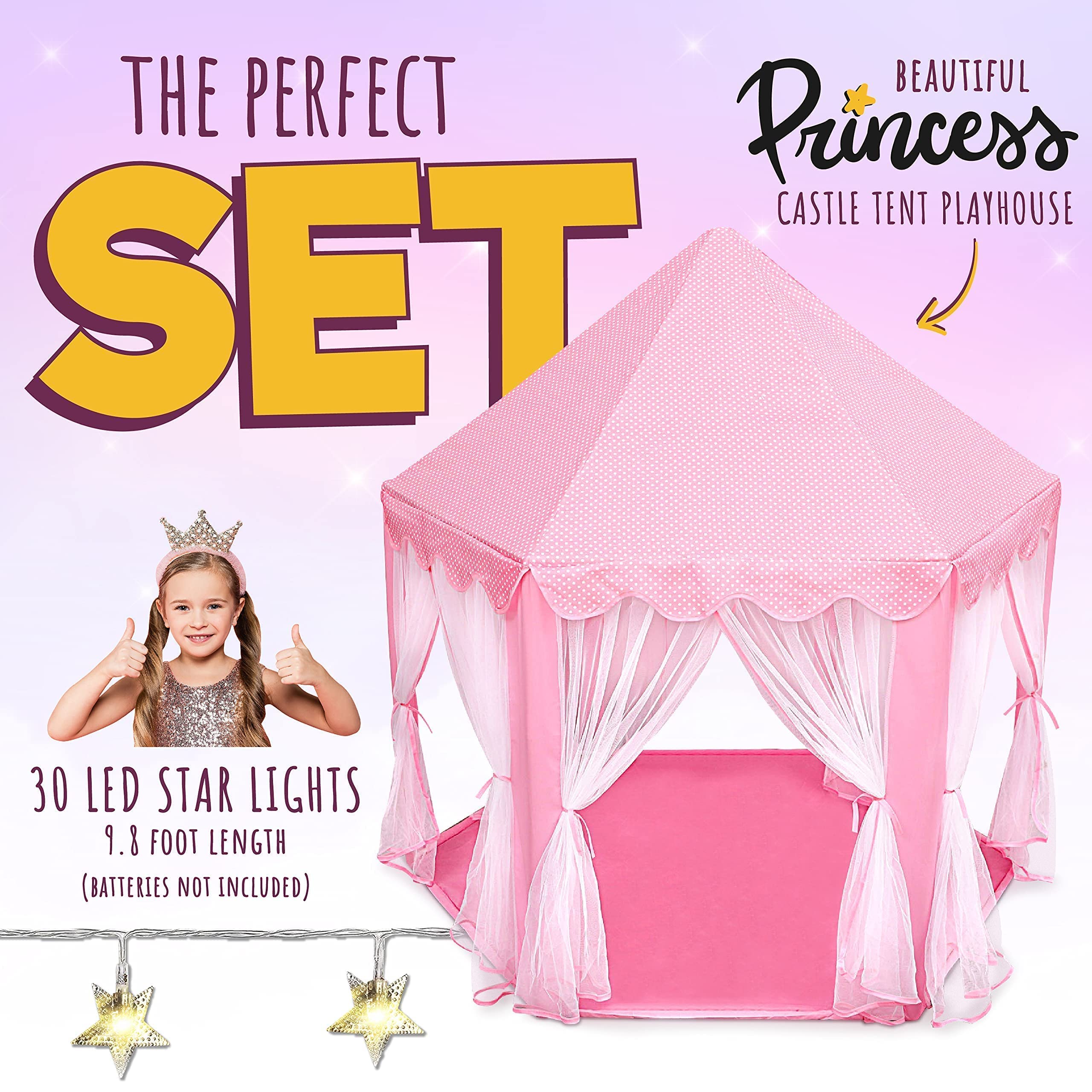 Carpa de Castillo de Princesa ORIAN para Niñas con Luces - Imagen 3