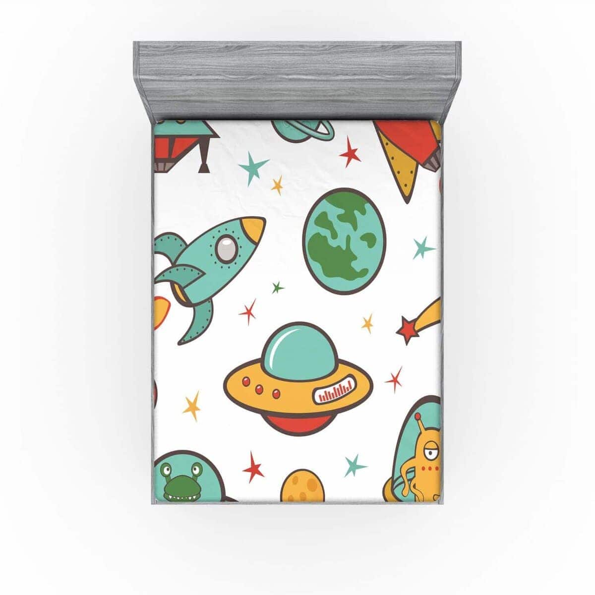 Sábana Ajustable Lunarable Space, Cohete Exterior Nave UFO - Imagen 4