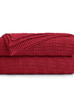 Cobertor Grande de Cable de Punto Rojo 100% Algodón para