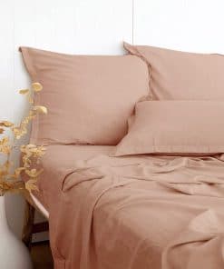 Juego de sábanas de cama con textura de lino color rosa