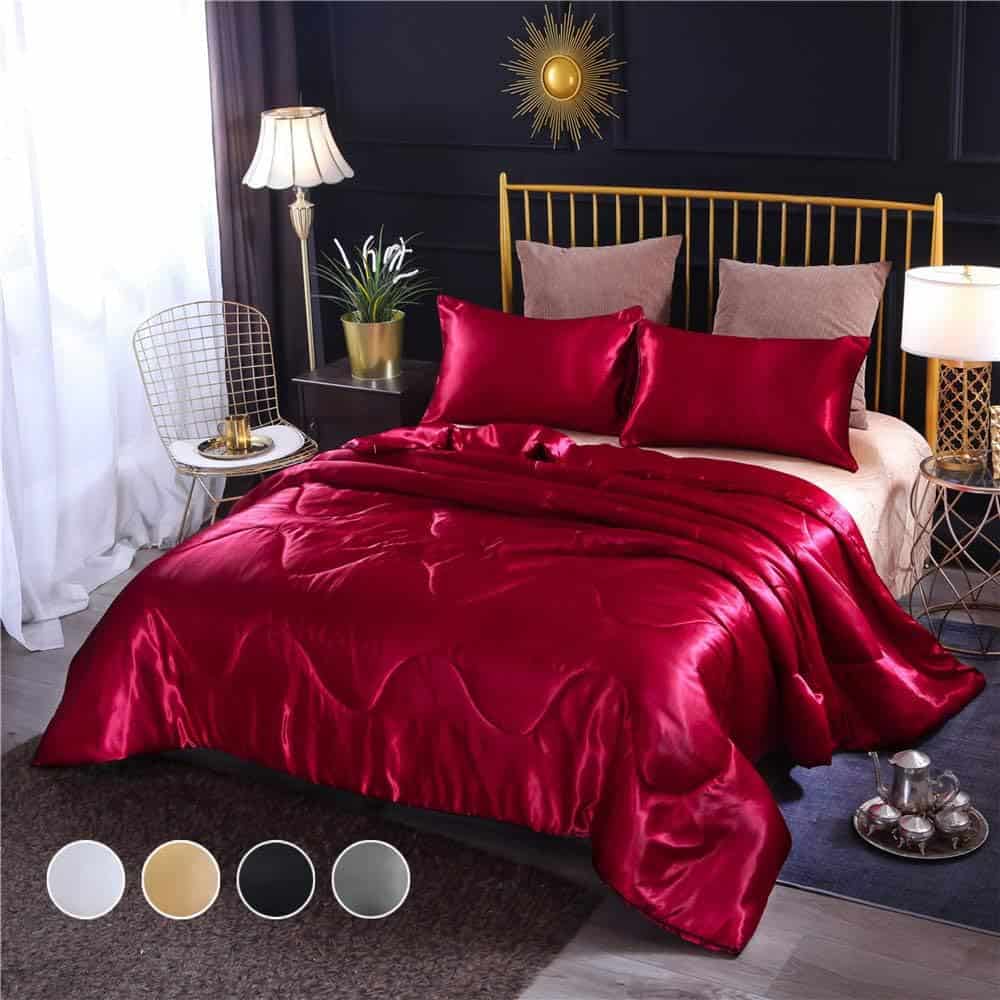 Juego de Edredón de Seda Satinada Holawakaka Ultra Suave de