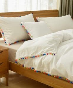 Juego de Ropa de Cama Vintage con Pompones de Colores