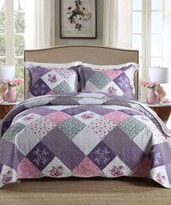 NEWLAKE Juego de Colcha y Edredón - Patrón Floral a Cuadros