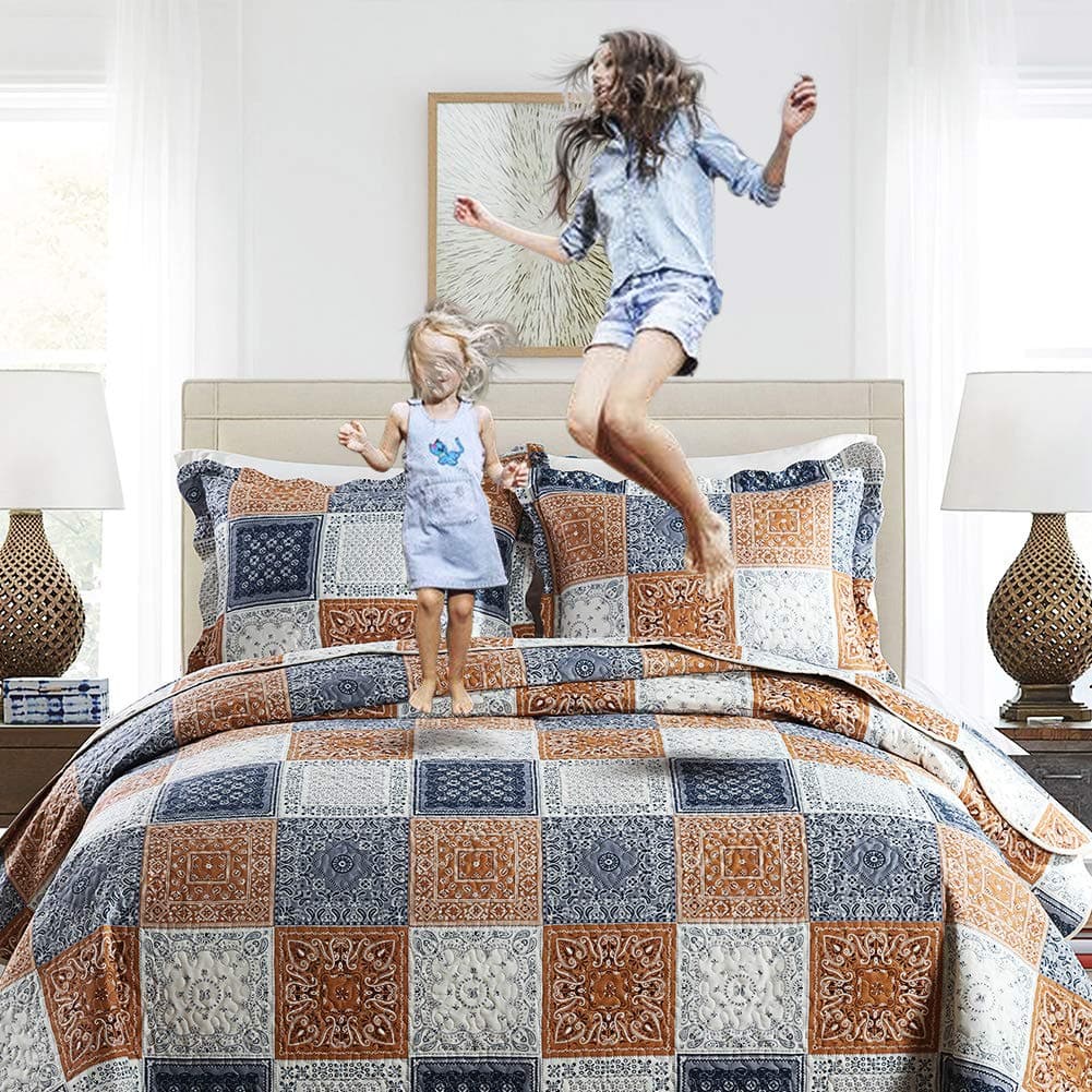 Juego de Colcha con Estampado de Bloques de Color - Imagen 8