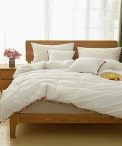 Juego de Ropa de Cama Vintage con Pompones Coloridos Tamaño